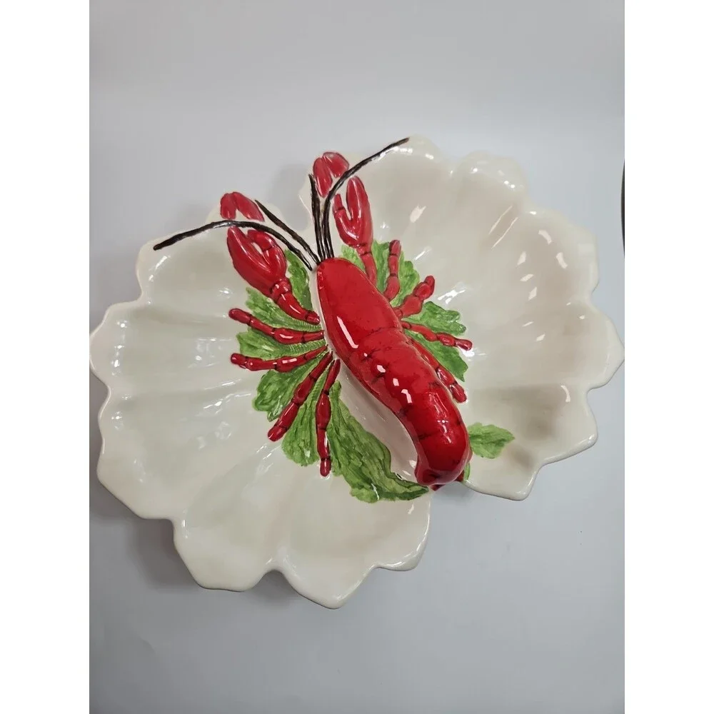 Vintage Holland Mold Pottery Large Lobster Crawfish Serving Dish Platter Divided